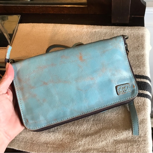 NWT Bed Stu TEMPLETON II Crossbody Wallet Wristlet Baby Blue Oats Rustic $185 - Picture 4 of 16